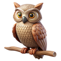 wonderful modern A wise old owl perched on a branch, its feathers ruffled by a gentle breeze, depicted in a vintage, engraved style original png