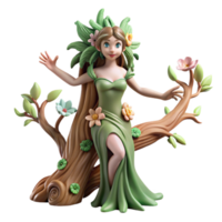 elegant modern A graceful dryad emerging from a tree trunk, adorned with flowers. Soft, natural lighting. Art Nouveau style detailed png