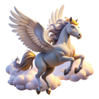 extraordinary creative A graceful pegasus soaring through the clouds, illuminated by sunlight, in a majestic fantasy style exclusive png