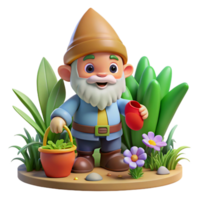 wonderful rustic A whimsical gnome with a pointed hat and a cheerful smile, tending to a magical garden. Digital painting, warm lighting original png