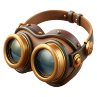 elegant minimalist A steampunk goggles, with intricate lenses and adjustable straps, brass and leather, soft, diffused lighting, vintage photography style high resolution png