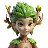 wonderful artistic A graceful dryad with bark-like skin and leafy hair, emerging from a tree trunk, illuminated by the soft sunlight filtering through the leaves. Art Nouveau style professional png
