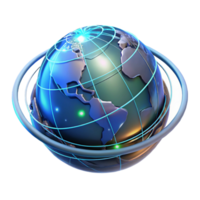 elegant abstract A holographic projection of Earth rotating slowly, lines of data streaming across its surface, dark, dramatic lighting, futuristic style high quality png