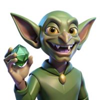 extraordinary traditional A cunning goblin with pointed ears and sharp teeth, holding a stolen jewel, dimly lit, mischievous and greedy style exclusive png