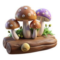 dramatic rustic A group of mushrooms growing on a fallen log, soft diffused light, fantasy art style 4K png