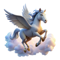 serene creative A majestic pegasus flying through a cloudy sky, illuminated by sunlight breaking through the clouds, in a dreamy style authentic png