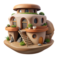 dramatic contemporary Organic architecture, house built into a cliff face, natural materials, earthy tones, sustainable style authentic png