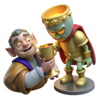 serene traditional A mischievous imp stealing a golden chalice from a sleeping knight, illuminated by moonlight, in a grotesque, medieval style professional png