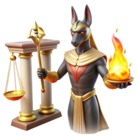 stunning minimalist A benevolent Anubis weighing a heart against a feather, in the Hall of Judgment, lit by ethereal flames, in an ancient Egyptian style 4K png