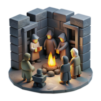 extraordinary vintage A group of figures huddled around a small fire in a dark alleyway, warm firelight, gritty realism style, dramatic shadows, muted color palette high resolution png