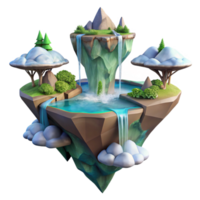 magnificent modern A floating island with waterfalls cascading down the sides, ethereal light, fantasy art style 4K png