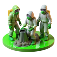 beautiful traditional A group of figures in protective suits exploring a contaminated zone, eerie green lighting, biohazard style, realistic rendering, detailed textures professional png