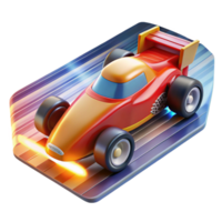 impressive minimalist A cartoon race car speeding down a track, motion blur and bright stadium lights creating a sense of speed, drawn in a dynamic and energetic cartoon style 4K png