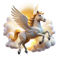 vibrant minimalist A graceful Pegasus soaring through the clouds, illuminated by the rays of the rising sun. Bright, optimistic lighting. Art Nouveau style authentic png
