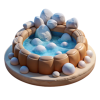 wonderful classic A bubbling hot spring surrounded by snow, contrasting warm and cool colors, photorealistic style high quality png