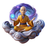 beautiful rustic A serene, meditating monk levitating amidst a swirling nebula, bathed in soft, celestial light, in a realistic, spiritual art style high resolution png
