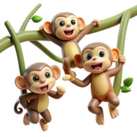 elegant classic A group of playful monkeys swinging through the trees, their expressions mischievous and curious, rendered in a lively, dynamic style genuine png