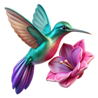 magnificent vintage A hummingbird hovering in mid-air, wings blurred in motion, sipping nectar from a vibrant fuchsia flower, with a dynamic painting style 4K png