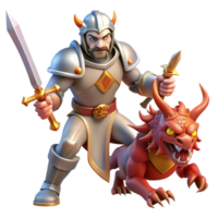 impressive abstract A courageous paladin with shining armor and a holy sword, battling a demonic creature. Dramatic, divine lighting. Religious fantasy style premium png