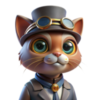 serene abstract A portrait of a steampunk cat wearing goggles and a tiny top hat, lit by a soft glow, cute animal style genuine png