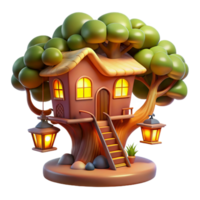 beautiful contemporary A whimsical treehouse nestled in the branches of a giant tree, glowing windows, warm and inviting style 4K png