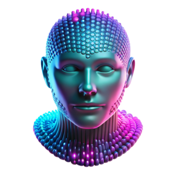 indrukwekkend creatief een trapsgewijs torrent van binair code vormen de vorm van een menselijk gezicht, verlichte door pulserend neon licht in tinten van turkoois en magenta. synthwave stijl, abstract kunst origineel png