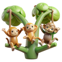 serene minimalist A group of playful monkeys swinging through the trees, jungle lighting, dynamic photography style 4K png