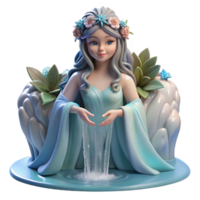 extraordinary rustic A beautiful nymph with flowing robes and a flower crown, bathing in a waterfall. Art Nouveau style, soft lighting professional png