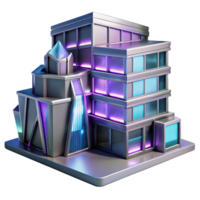 stunning minimalist Deconstructivist office building, fragmented forms, metallic cladding, neon lighting, cyberpunk style genuine png