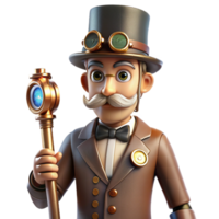 stunning abstract A sophisticated steampunk gentleman with a monocle, top hat, and a cane with intricate gears, lit by a soft, ambient light in a realistic style original png