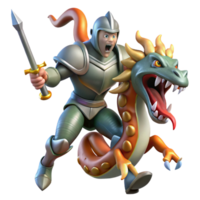 stunning rustic A courageous knight in shining armor battles a fearsome hydra. Dynamic, action-packed lighting. Comic book style authentic png