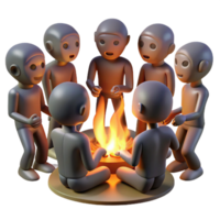 wonderful modern A group of genetically modified humans with glowing skin and unusual features, gathered around a bonfire, illuminated by the flickering firelight. Science fiction style genuine png