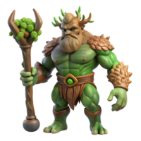 impressive classic A powerful giant with tree-like skin and a massive club, standing in a forest clearing, illuminated by the bright sunlight. Epic fantasy style premium png