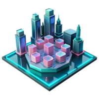 dramatic modern A futuristic cityscape built on interconnected hexagonal platforms floating in the void, illuminated by neon pink and teal light trails, cyberpunk style genuine png