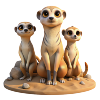 wonderful contemporary A family of playful meerkats standing alert in the desert, harsh midday sun, documentary photography style high resolution png