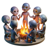 magnificent rustic A group of genetically modified humans with glowing skin and unusual features, gathered around a bonfire, illuminated by the flickering firelight. Science fiction style high quality png