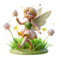 dramatic rustic A whimsical fairy with delicate wings and glowing pollen, flitting through a field of dandelions. Soft, diffused lighting. Dreamlike style exclusive png
