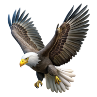 vibrant traditional A majestic bald eagle soaring through the sky, its wings spread wide, rendered in a powerful, realistic style high resolution png