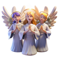 vibrant rustic A group of celestial beings with glowing wings and halos, singing in harmony. Soft, heavenly light, angelic fantasy style professional png