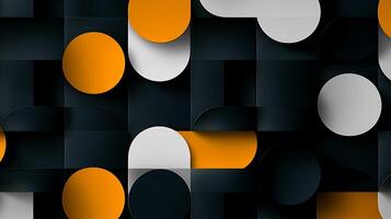 Abstract geometric design featuring overlapping circles and rectangles in black, white, and orange photo
