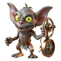 stunning abstract A mischievous gremlin sabotaging a clockwork contraption, its eyes gleaming with malice. Dim, shadowy lighting. Steampunk style high resolution png