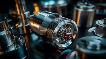 Close-up of intricate metallic components showcasing advanced engineering and technology photo