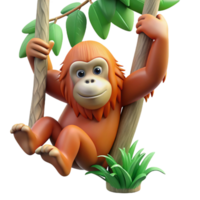 magnificent rustic A orangutan swinging through the trees, lush rainforest setting, agile and acrobatic authentic png