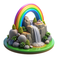 dramatic contemporary A vibrant rainbow arcing over a tranquil waterfall cascading down mossy rocks, fantasy art style premium png