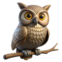 vibrant minimalist A wise old owl perched on a branch, its piercing eyes staring intently. Low-key lighting and detailed feathers. Photorealistic style authentic png