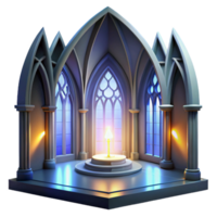 wonderful minimalist Gothic cathedral interior, stained glass depicting abstract shapes, dim ethereal lighting, single ray of light from a high window, hyperrealistic style original png