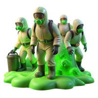 magnificent creative A group of figures in protective suits exploring a contaminated zone, eerie green lighting, biohazard style, realistic rendering, detailed textures authentic png