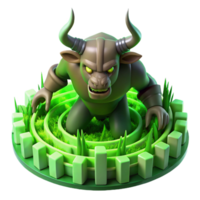 dramatic rustic A fierce Minotaur, trapped in the labyrinth, bathed in the eerie green glow of bioluminescent moss. Dark, mysterious lighting. Surreal style genuine png