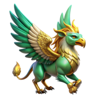 serene creative A majestic griffin with golden feathers and piercing emerald eyes soaring through a nebula of vibrant colors. Backlighting. Art Deco style original png