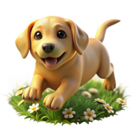 extraordinary creative A playful golden retriever puppy tumbling through a field of daisies, bathed in the warm glow of a late afternoon sun. Impressionistic style high quality png